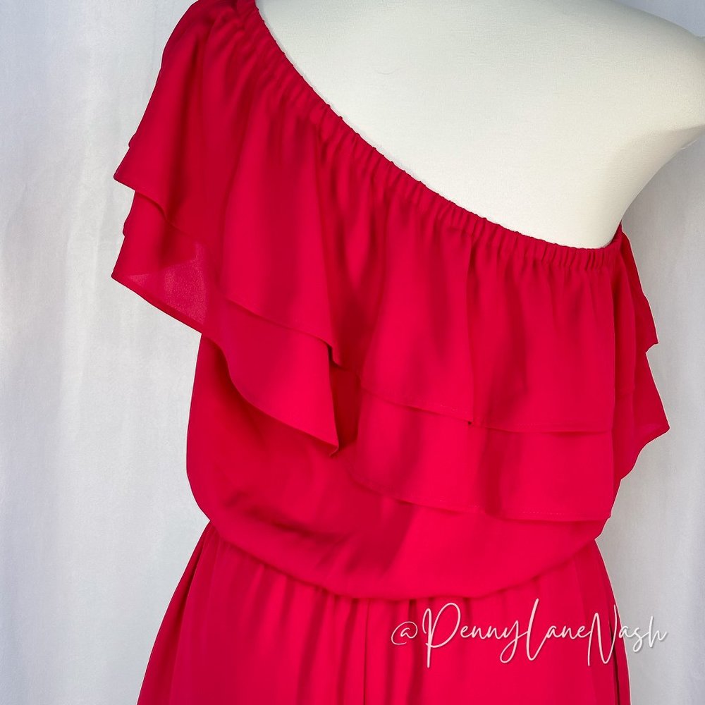 NWT Loft One-Shoulder Ruffle Romper Magenta - Picture 11 of 11